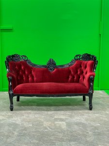 Reb and black Victorian couch